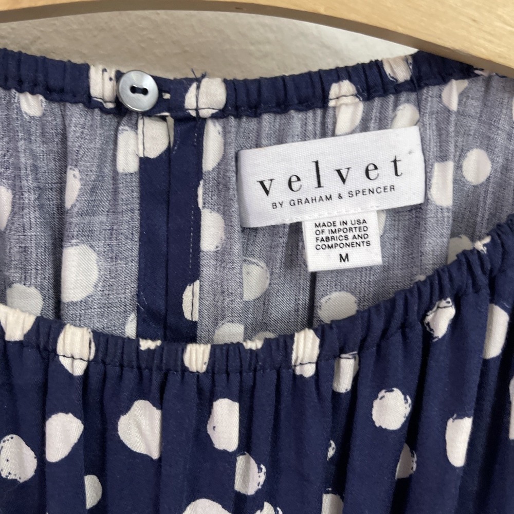 Velvet by Graham & Spencer Navy Polka‎ Dot Viscose Mini Dress Blue White Medium - Picture 2 of 6